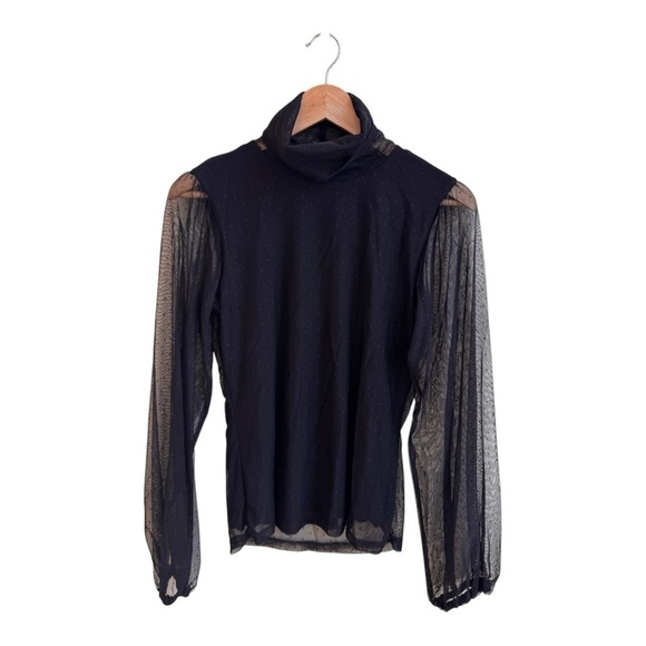 Sanctuary Midnight Hour Black Mock Neck Sheer Sleeve Swiss Dot Women Size S Mesh - Picture 2 of 12
